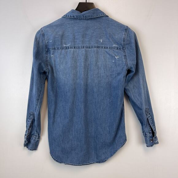 Joe’s Jeans Collection XS Distressed Cotton Chambray Button Shirt Blue - Picture 8 of 11